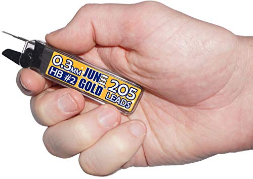 June Gold 0.3 mm, 820 Lead Refills, HB #2, 4 Dispensers/w 205 Pieces Each | Extra Fine Thickness, Break Resistant Graphite, Elegant Dispensing Mechanism - color: Hb Graphite, style: 0.3 mm