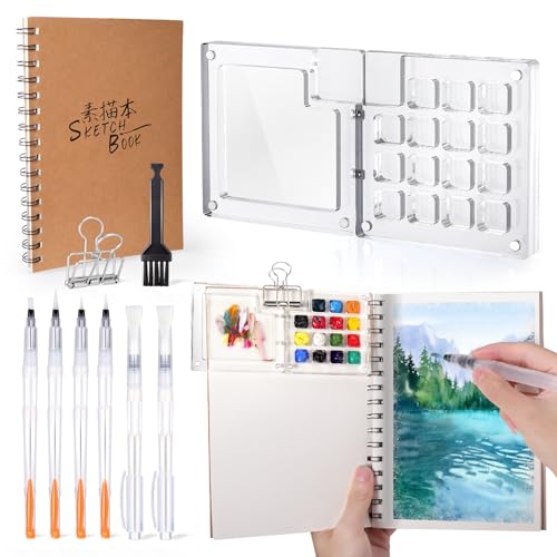 Vodolo Mini Water Color Paint Set,Portable Pocket Artist Watercolor Travel Set with Acrylic Tiny Paint Palette Watercolor Sketchbook,Travel Art Kit for Kids Adults