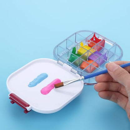 Paint Saver Storage Palette Box 16-Well Portable Airtight (Red, 0.95”x 4.6”x 3.5")