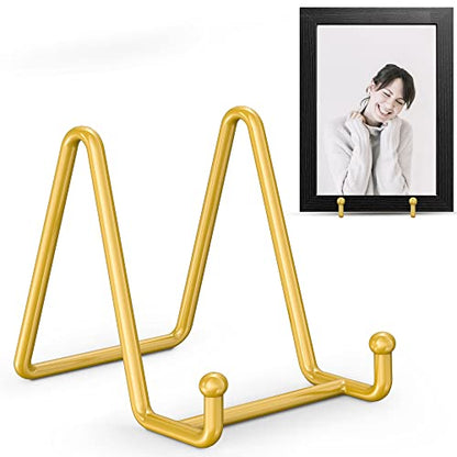 TR-LIFE Plate Display Stand - 3 Inch Holder + Metal Frame for Picture, Decorative Plate, Photo Easel, Tabletop Art (Gold 2 Pack) - size: 3 Inch