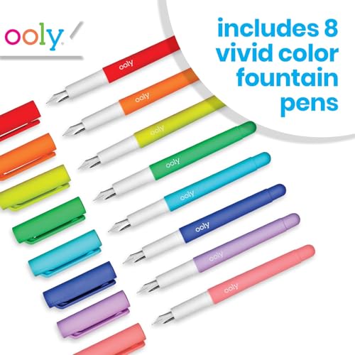 Ooly Color Write Fountain Pens, Pack of 8, Colored Ink | Fine Tip for Calligraphy Drawing and Hand Lettering, Refillable Colored Ink Cartridges, School Supplies - style: 1. Multicolor Pens (8 Pens)