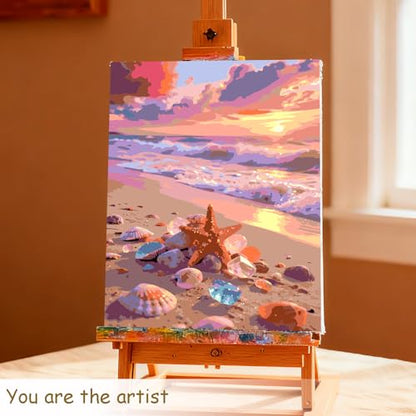 Muzagroo Paint by Numbers Oil Painting Kits for Adults DIY Beach Oil Painting for Beginners Hand Crafts Kits with Brushes and Acrylic Paints 16x20 inches (Beach) - color: Beach