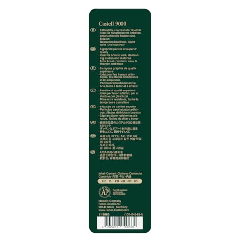 Faber-Castell - Castell 9000 Art Set Pencil (Pack of 6), Green