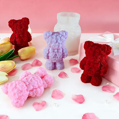 Bear Candle Molds, Standing 3D Rose Flower Bear Casting Molds - color: 1 PCS Rose Bear Candle Molds