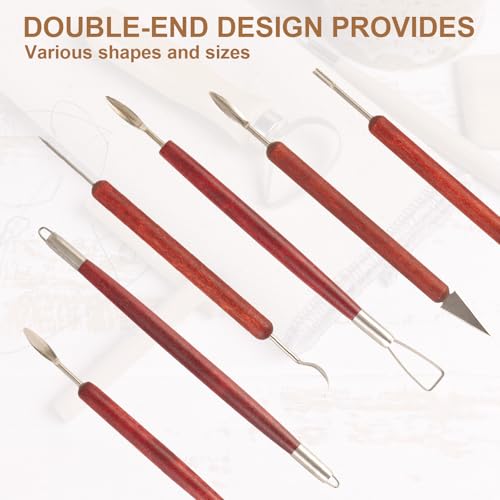 DIYOOHOMY Double-Ended Clay Sculpting Tools Set, 6 Pcs Pottery Carving Tools for Polymer Air Dry Clay, Professional Ceramic Modeling, Trimming, Shaping, DIY Crafts Supplies - color: red
