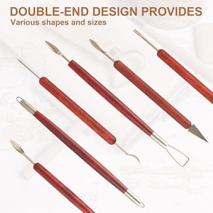 DIYOOHOMY Double-Ended Clay Sculpting Tools Set, 6 Pcs Pottery Carving Tools for Polymer Air Dry Clay, Professional Ceramic Modeling, Trimming, Shaping, DIY Crafts Supplies - color: red