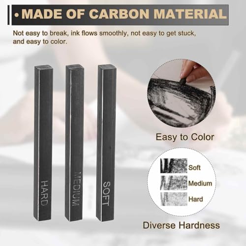 MECCANIXITY Compressed Charcoal Sticks, Soft Grade Square Vine Charcoal Sticks Set Art Supplies for Painting Drawing Sketching Shading Artists Beginners(Pack of 6) - style: Soft