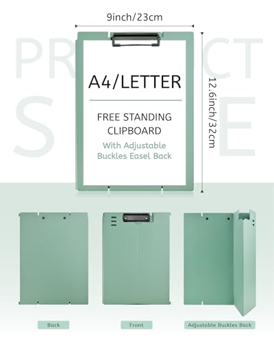 Free Standing Clipboard and Desktop Stand with Adjustable Buckles Easel Back - Foldable Stand and Document Holder for School, Office and Business Use (9.37 x 12.6 inches) (Green) - style: Green