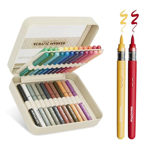 MemOffice Acrylic Paint Markers, 36 Colors, Brush Tip Paint Pens Set | High Opacity, No Bleed, For Rock, Fabric, Wood, Glass, 3D Printing, DIY Crafts, Water-Based, Waterproof - color: 36 Colors