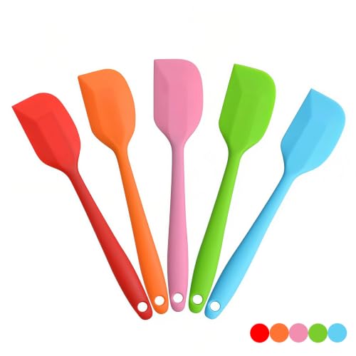 Silicone Spatula Heat Resistant 8.5 inch Small Rubber Spatulas Cooking Utensil Set Non-Stick Flexible Rubber Cooking Gadget For Cake/Cream/Pastry/Butter/Batter Mixing/Cooking-(5 Pieces)