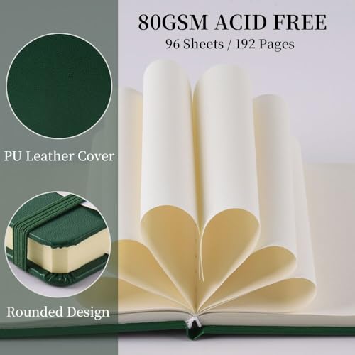 5x5 Pocket Sketch Book,80gsm Hardcover Art Sketchbook for Drawing Journal - color: PU Cover-5x5in-Dark Green