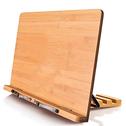 wishacc Book Stand XL-Large Size 15.4" x 11.0" Main Board-Adjustable Foldable Book Holder with Page Holder Clips - Holds Cookbooks, Receipe Books, Textbooks, Tablets, Laptops, Music Books, Documents - size: 15.4 x 11 inches