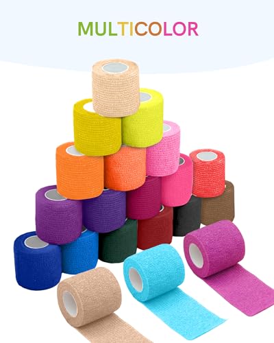 FriCARE Self Adhesive Bandage Wrap, Medical Tape in First Aid Kit | Elastic Cohesive Bandages for Sports/Vet/Wrist Ankle Wounds, 2 Inches X 5 Yards, Latex-free 6 Rolls, Neon Surge - color: Neon Surge