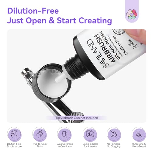 SAVILAND Dilution-Free Airbrush Gel Nail Polish Hema-Free: 20ml 0-Acetone 6PCS White Nail Polish for Airbrush Pure Formula No Clogging Gel Airbrush Paint for Nails Coverage for Ombre Nail Art Salon - color: White