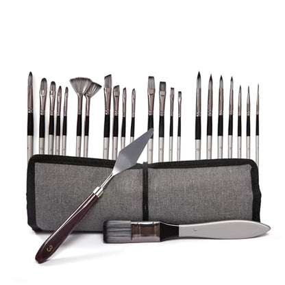 Paint Brushes Set, 24 Pcs Artist Paint Brush Set with Nylon Bristles, Wooden Handles, Roll-Up Canvas Case and Palette Knife for Acrylic, Watercolor, Oil, Gouache, Canvas Painting, Silver Gray - color: Silver Gray