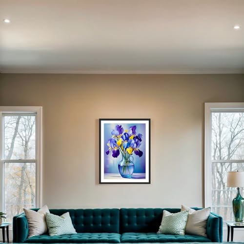 PINFFSHU Flowers Diamond Art Kits for Adults, Stunning Iris Bouquet in Glass Vase Diamond Painting Kits with Full Drill,5D Diamond Painting DIY Gem Art and Crafts for Home Wall Decor Gifts12x16 inch - color: Purple, blue, yellow