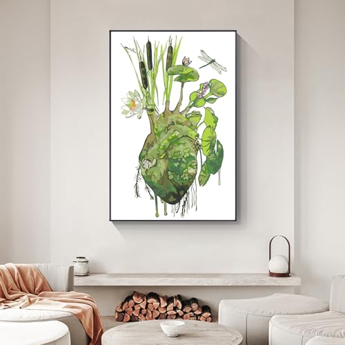 Yezavesu Framed Paint by Numbers Kit for Adults Beginner & Kids Ages 8-12, Heart Paint by Numbers with Frame, DIY Number Painting for Adults Abstract Green Plant for Home Wall Decor Gift 8X 12 inch | With Frame Canvas 8x 12 inch, DIY Acrylic Painting by N