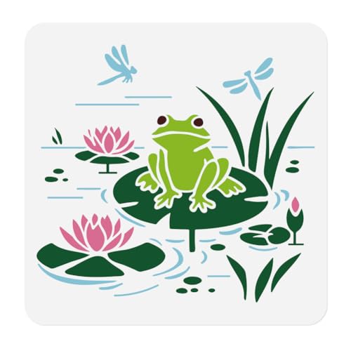 Lotus Frog Stencil, Cute Animals Reusable Painting Template - style: Frog