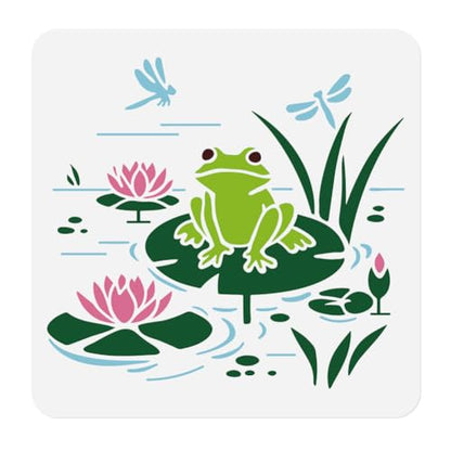 Lotus Frog Stencil, Cute Animals Reusable Painting Template - style: Frog