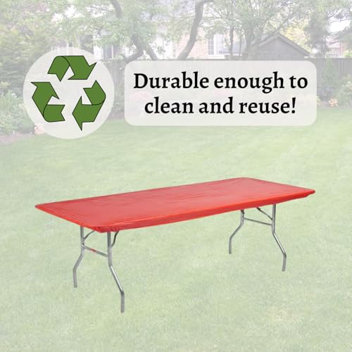 6' Rectangle Plastic Table Covers 30" x 72", Bundle of 5 (Red) - color: Red