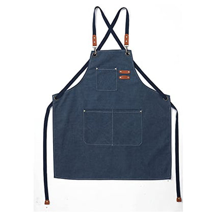 Kids Apron for Girls and Boys Heavy Duty Apron with Pockets and Adjustable Cross back Strap - color: Darkblue