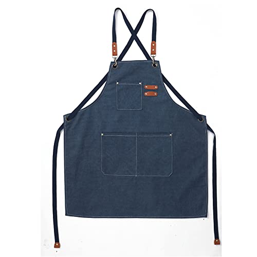 Kids Apron for Girls and Boys Heavy Duty Apron with Pockets and Adjustable Cross back Strap - color: Darkblue