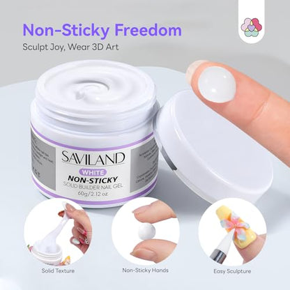 SAVILAND 60 g Solid Builder Nail Gel Kit Non Sticky, White | Non-Sticky Sculpture Gel, Chrome Powder Sequins, Sculpture Pen, Non-Wipe Extensions, 3D Nails Art Designs DIY Home - size: 60g- white