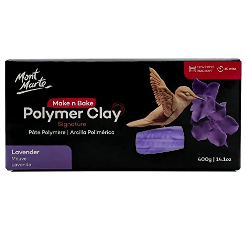 Mont Marte Make n Bake Polymer Clay Signature Lavender 400g (14.1oz) Block, Bake in Oven, Soft and Smooth, Sculpting, Craft, DIY Décor, Jewelry - color: Lavender, size: 14.1oz