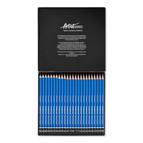 STAEDTLER Mars Lumograph Drawing Pencils: Set of 24 in Metal Case - Presharpened Graphite Art Pencils - Hardness Grades 12B-10H - For Drawing, Shading, Drafting & Illustrating - All Skill Levels - style: Tin of 24