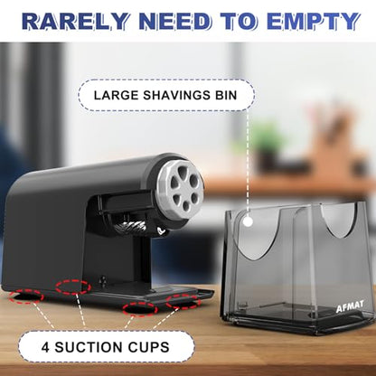 AFMAT PSX2 Electric Pencil Sharpener for Classroom, 6 Holes, Heavy Duty Pencil Sharpener for 6-11mm Pencils, Auto Stop, Save Pencils, School Teacher Must Have Pencil Sharpeners Plug in, Gray - color: Gray