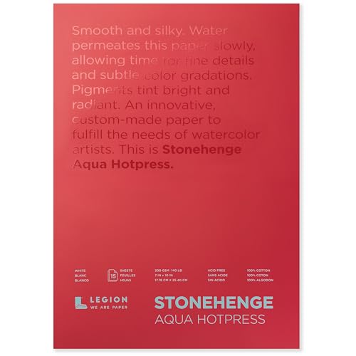 Stonehenge Aqua White Medium Weight Block, 140lb, Hotpress, 7 x 10 Inches, 15 Sheets for Wet and Dry Media - size: 7 x 10 inches