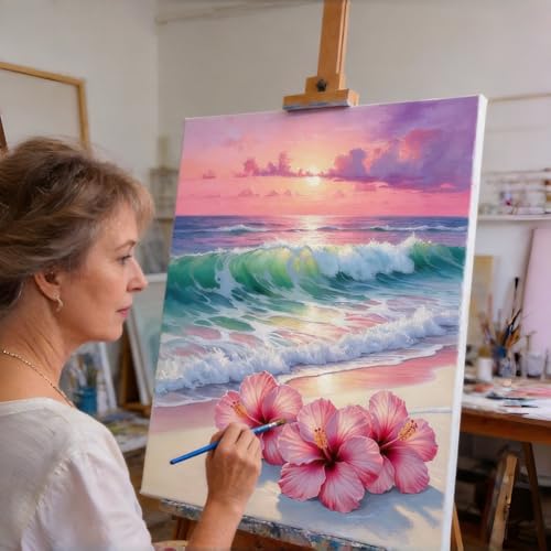 BYGFHLYW Beach Flower Paint by Numbers Kit for Adults Beginners 12x16In - color: PB469-1