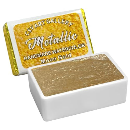 Metallic Handmade Watercolor Paint Full Pans Moon Gold - Shimmer -Glitter-Metal Watercolors Choose Your Color - color: Moon Gold (Full Pan)