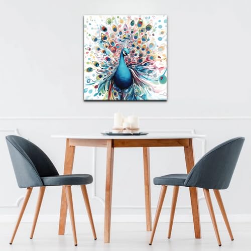 Natuyalo Paint by Numbers Kit for Adults Beginners, 12" Wx12 L Animal Painting by Numbers Kit on Canvas Acrylic Drawing Kits Ready to Stretch and Framed, Colourful Peacock - color: Color-05