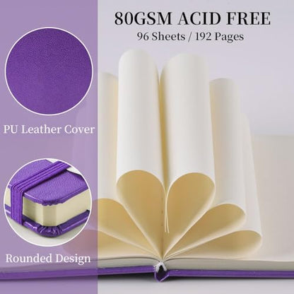 5x5 Pocket Sketch Book,80gsm Hardcover Art Sketchbook for Drawing Journal | PU Cover,Blank Paper,96Sheets/192Pages,Lay-Flat,Portable Travel Creation Paint Diary Memo Planner,Dry Media.Purple - color: PU Cover-5x5in-Purple