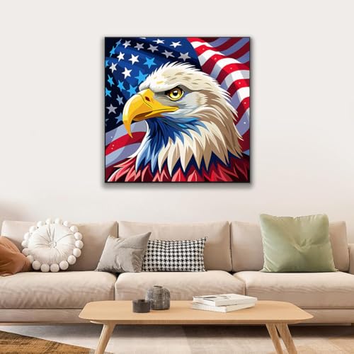 JUJUHOOD Flag Bald Eagle Framed Paint by Numbers Kit for Adults Beginner & Kids Ages 8-12,EasyBird Paint by Number Without Easel, Acylic Paint by Numbers for Gift Home Wall Decor 10x10Inch - color: ZXT-256-F