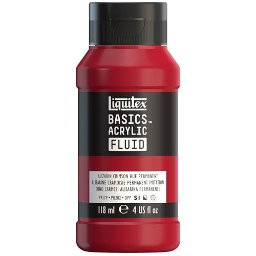 Liquitex BASICS Acrylic Fluid Paint, 4-oz Bottle, Alizarin Crimson Perm Hue | Super Versatile, Fine Art Pigments; Fluid Consistency, Vibrant satin colors, Permanent, Lightfast, Water-Resistant Finish - color: Alizarin Crimson Permanent Hue, style: 118ml (