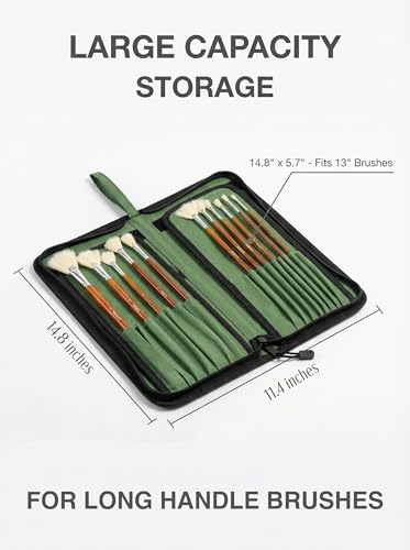 DUGATO Long Brush Holder & Organizer, Canvas Case 5.7 x 14.8 in, Green - color: Green, size: Large 5.7x14.8 inches