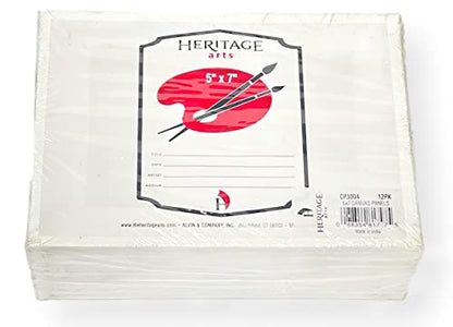 CP3004 Pack of 12 Primed Canvas Boards, 5" x 7"; Mounted to MDF Board; Pure Cotton Artist Canvas Primed with an Acrylic Plaster; Small Tooth Surface Finish