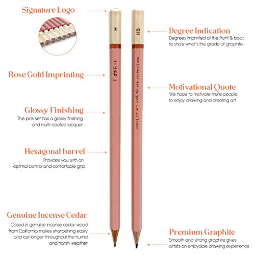 L'oeil Professional Soft Graphite Sketching Pencils Set of 12 (Selected 3H-10B) in Incense Cedar Wood for Pencil Drawing, Sketching, Shading for Beginners & Pros (Pink)
