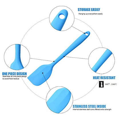 Silicone Spatulas Set, Rubber Spoon Spatula Heat Resistant Spoonula One Piece Design Seamless Spatula Non-Stick Scrapers Baking Mixing Tool (Blue Set) - color: Blue Set