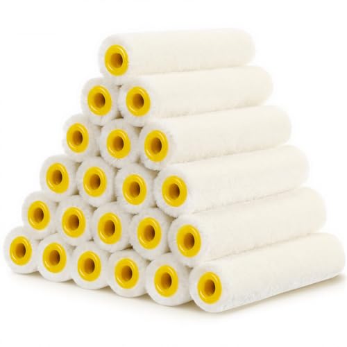Leumoi 24 Pcs 4 Inch Mohair Paint Roller Covers 3/16" mini Shedding Resistant Small Painting Rollers Fits All Flat Surface Kitchen Cabinets, Doors, Tables, Works with All Paints and Stain (White) - color: White