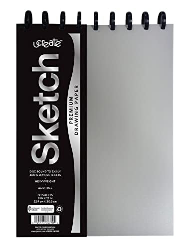 UCreate Disc Bound Sketch Book, Heavyweight, Silver, 9" x 12", 50 Sheets - style: Silver; 9" x 12"
