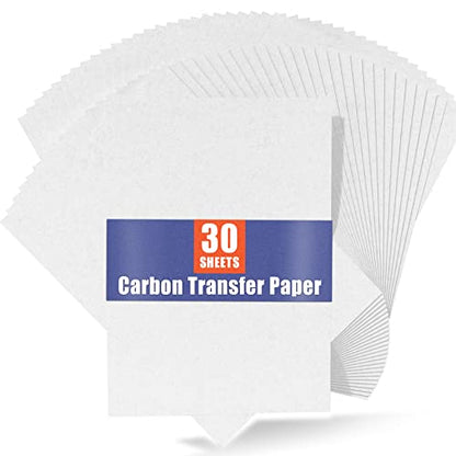 PSLER White Carbon Paper for Tracing - 30pcs Graphite Transfer Paper, A4 | Use with Tracing Paper, Carbon Copy Paper for Drawing Patterns on Wood, Canvas, Fabric, Artist Lettering & Sketching - color: white