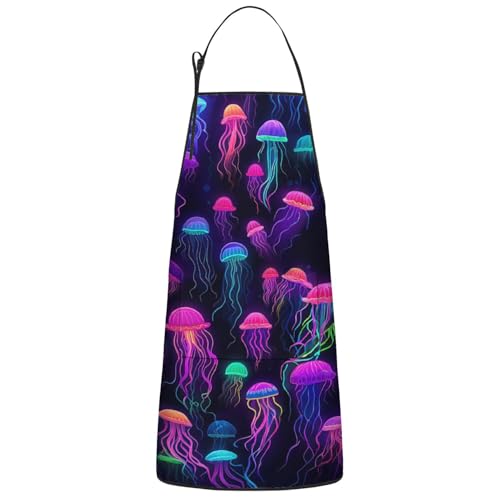 Apron with 2 Pockets,Kitchen Chef Artist Aprons for Cooking Gardening Baking Painting, Waterproof Apron 33" x 27" - color: Jellyfish