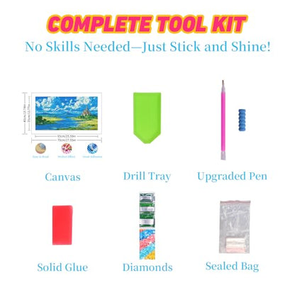 DDGEMART 5D Diamond Painting Kit for Adults, Full Drill Fantasy Castle Wilderness River Meadow Landscape Art for Beginners, Large Horizontal 28x16 inch - color: Fantasy Castle Wilderness