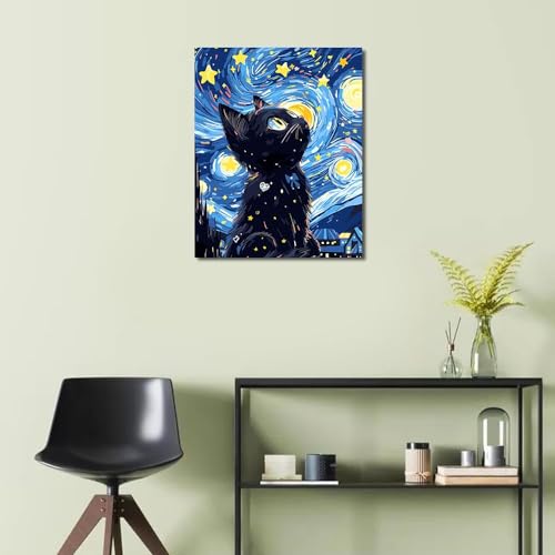 RYMILIE Cat Diamond Art Kits for Adults Diamond Painting Kit 12x16in | 5D Starry Night Diamond Art Painting Kit for Beginners, DIY Full Round Drill Cat Gem Art Crafts for Home Wall Decor Gift - color: RM-ZSH-129