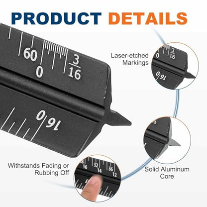 HARFINGTON Architectural Scale Ruler, 7 Inch Standard Aluminum Alloy Architect Triangular Small Scale Laser-Etched Blueprint Drafting Ruler for Architects Engineers, Black - color: Black, size: 7 Inch