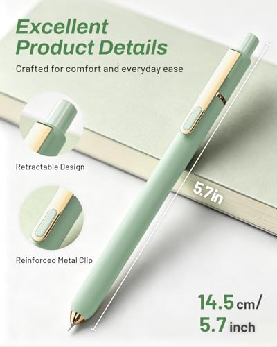 SUNEE Gel Pens, 6 Pack 0.5mm Pens Fine Point Smooth Writing Pens with Quick-Dry Black Ink, Cute Aesthetic School Office Note-Taking Pens for Journaling - Light Green - color: Light Green, style: 6 Pack