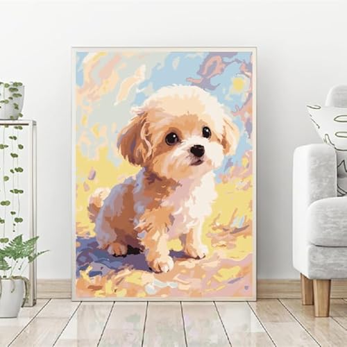 ZRIZQ Dog Paint by Numbers Kit for Adults Beginner,Animal,16x20 | Full set with wooden brushes,rolled canvas,rich paints.Calming activity.Beginner friendly.Just open and paint. - color: 16"X20"Rolled Canvas(Frameless)-Cute Puppy